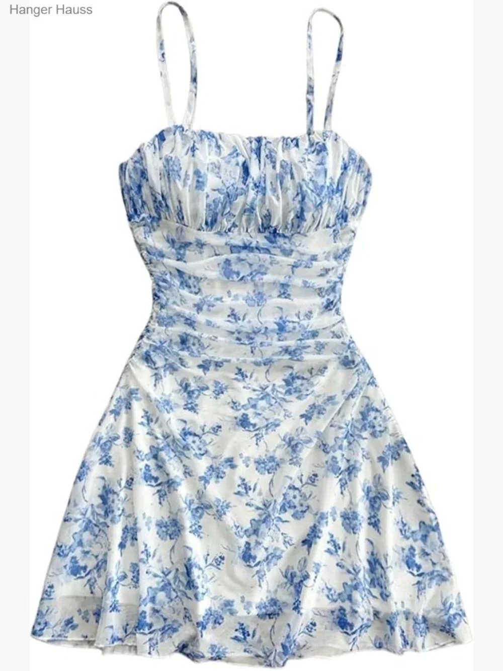 Girls Floral Mesh Ruched Mini Dress Spaghetti Strap Cami